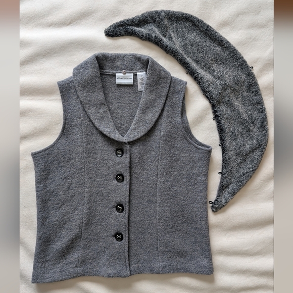 Alfred Dunner Women's Gray Vest 100% Wool Faux Fur Collar Size Petite - Picture 13 of 16